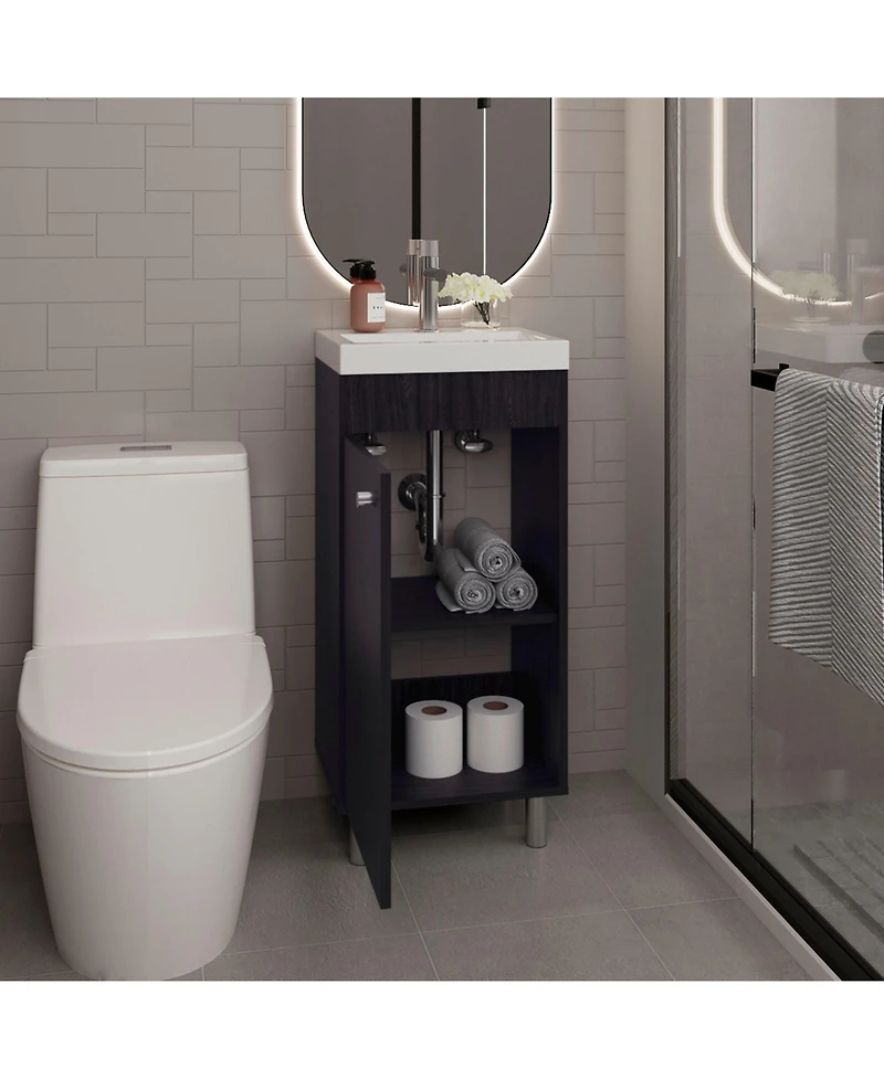 Depot E-Shop Valdez Bathroom Vanity, 1 Door, 4 Legs, 2 Shelves, White