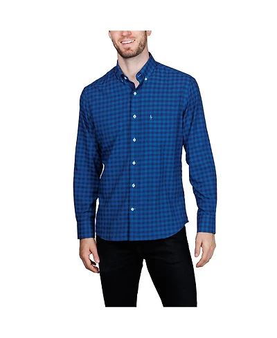 Tailorbyrd Men's Gingham Printed Performance Long Sleeve Shirt