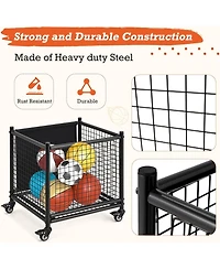 Aecojoy Ball Cart Storage, Rolling Basketball Bin with Wheels for Garage, School, Gym, Sports Equipment and Toy Organizer,Medium