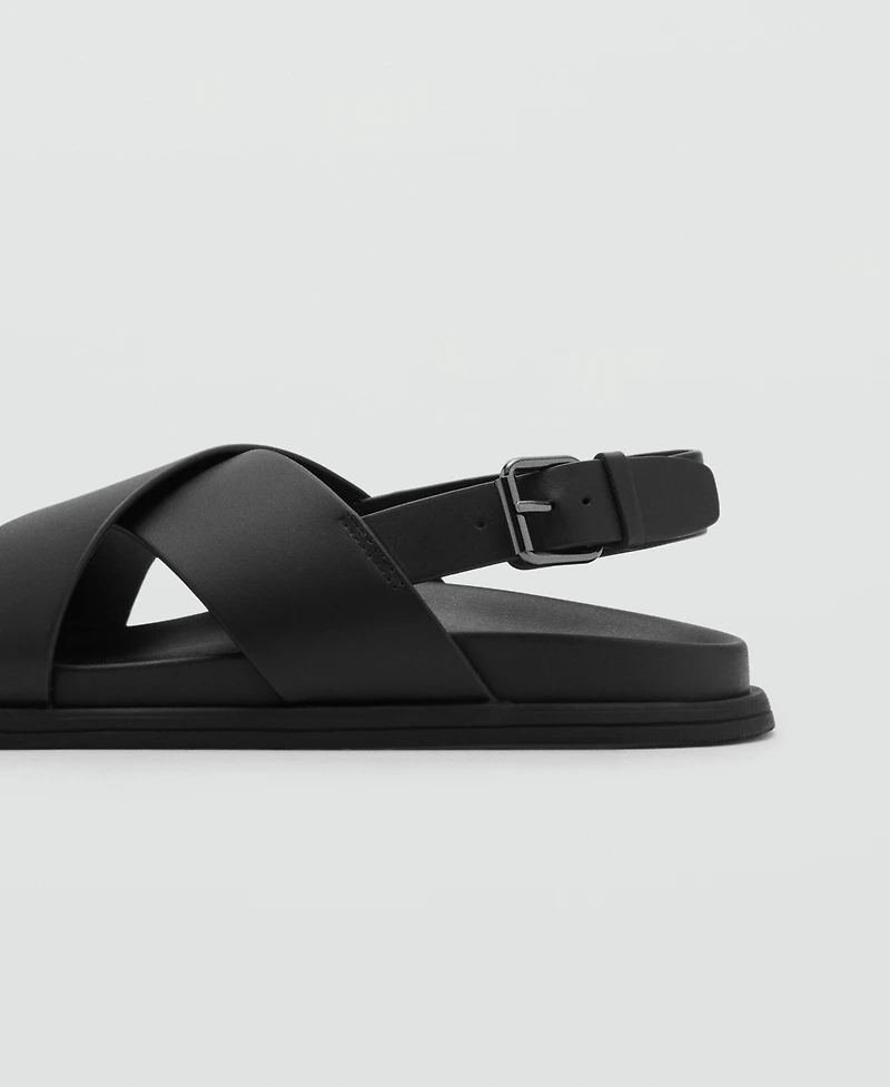 Mango Men's Leather Crossed Strap Sandals