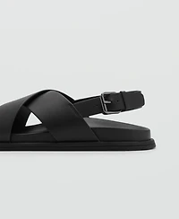 Mango Men's Leather Crossed Strap Sandals