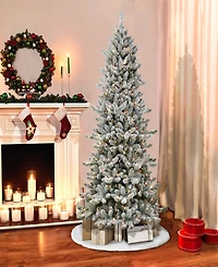 Puleo 7.5FT Pre-Lit Slim Flocked Royal Majestic Spruce Artificial Christmas Tree