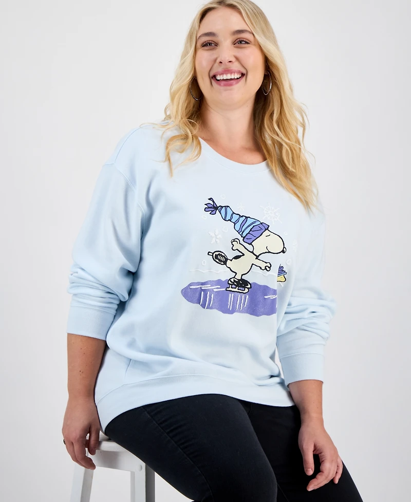 Love Tribe Trendy Plus Skating Snoopy Glitter Graphic Sweatshirt