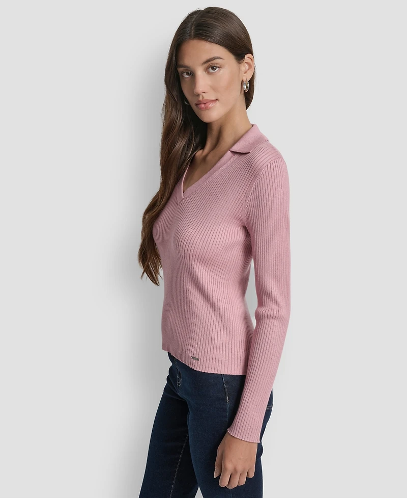 Dkny Jeans Petite Ribbed Johnny-Collar Sweater