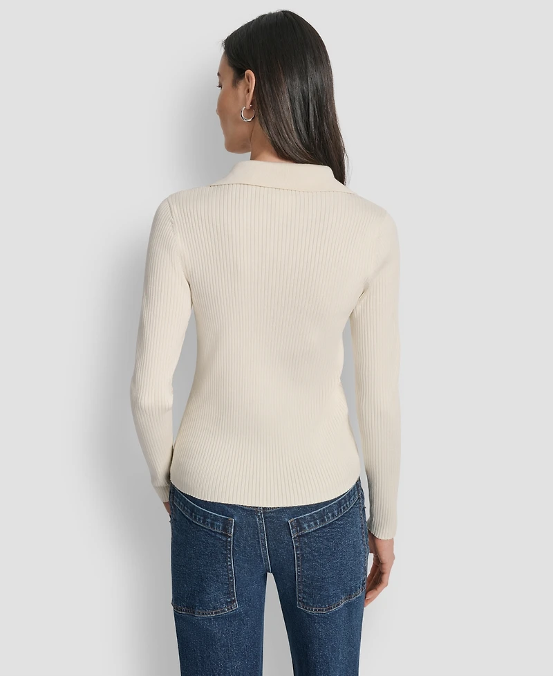 Dkny Jeans Petite Ribbed Johnny-Collar Sweater