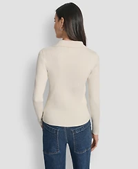 Dkny Jeans Petite Ribbed Johnny-Collar Sweater