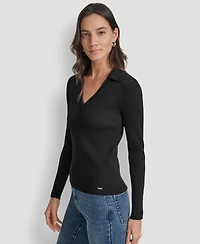 Dkny Jeans Petite Ribbed Johnny-Collar Sweater