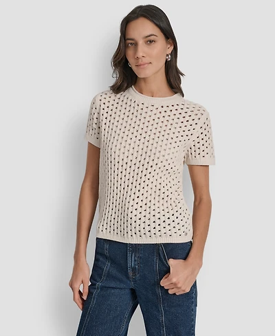 Dkny Jeans Petite Open-Stitch Crewneck Sweater