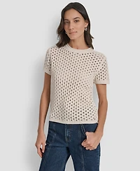 Dkny Jeans Petite Open-Stitch Crewneck Sweater