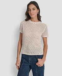 Dkny Jeans Womens Open Stitch Crewneck Short Sleeve Sweater Pxs Xl