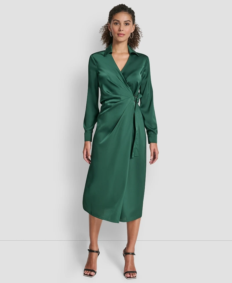 Dkny Long Sleeve Surplice Midi Wrap Dress