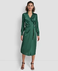 Dkny Long Sleeve Surplice Midi Wrap Dress