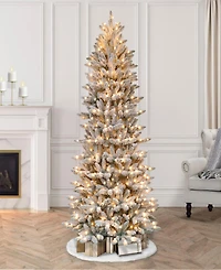 Puleo 6.5FT Pre-Lit Flocked Slim Fraser Fir Artificial Christmas Tree