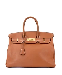 Pre-Owned Hermes Birkin 35 Handbag Brown Clemence with Gold Hardware
