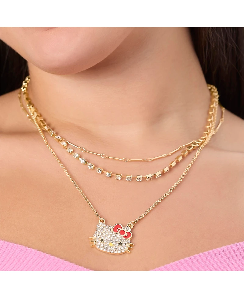 Hello Kitty Double Chain Necklace with Crystal Embellished Charm