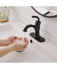 Greenspring Single Handle Bathroom Faucet For One Hole with 3 Holes Deck Plate and Metal Drain In Matte Black