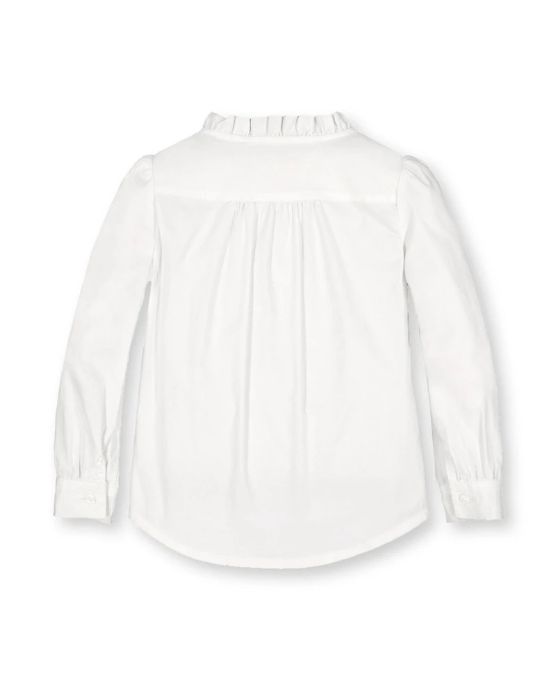 Hope & Henry Baby Girls Long Sleeve Ruffle Neck Button Down Blouse with Pintucking
