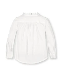 Hope & Henry Baby Girls Long Sleeve Ruffle Neck Button Down Blouse with Pintucking
