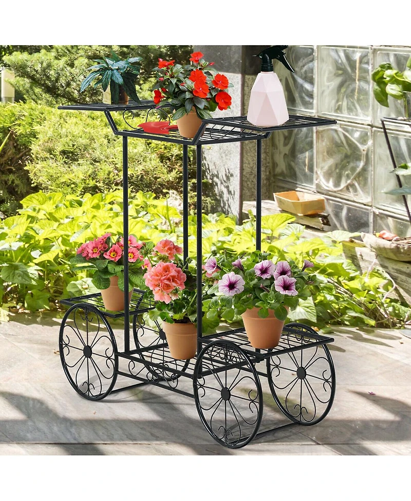 Gymax 6-Tier Garden Cart Stand Flower Rack Display Decor Flower Pot Plant Holder