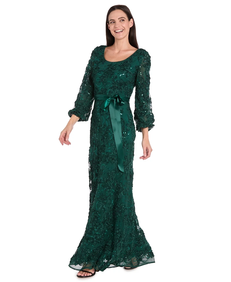 R & M Richards Petite Long Scoop Neck Lace Dress