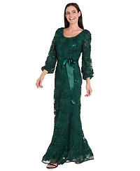 R & M Richards Petite Long Scoop Neck Lace Dress