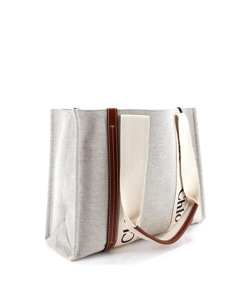 Pre-Owned Chloe Medium Woody Tote Canvas with Leather
