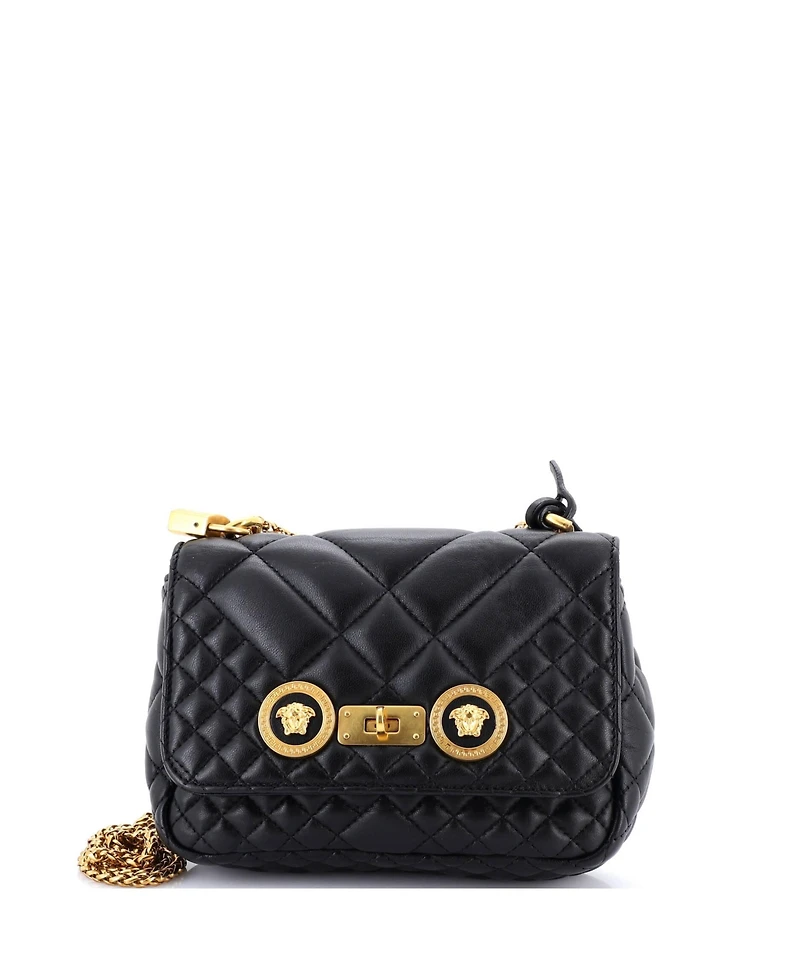 Pre-Owned Versace Small Medusa Padlock Icon Flap Bag Quilted Leather
