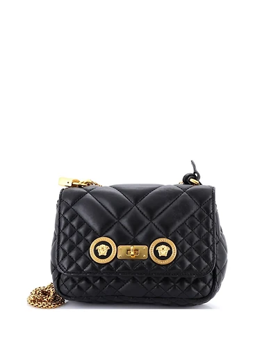 Pre-Owned Versace Small Medusa Padlock Icon Flap Bag Quilted Leather