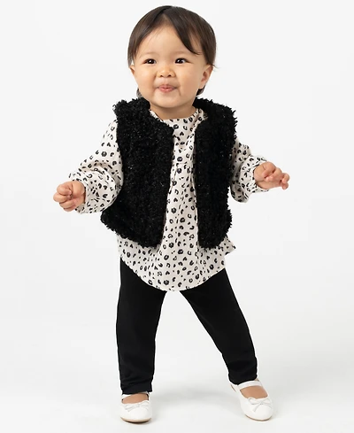 Rare Editions Baby Girls 3-Piece Vest, Floral Long Sleeve Top and Leggings Set