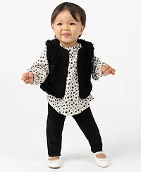 Rare Editions Baby Girls 3-Piece Vest, Floral Long Sleeve Top and Leggings Set