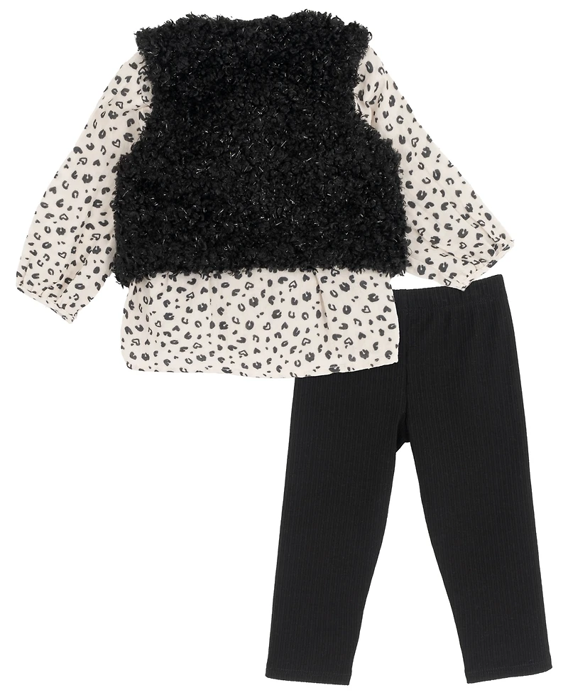 Rare Editions Baby Girls 3-Piece Vest, Floral Long Sleeve Top and Leggings Set