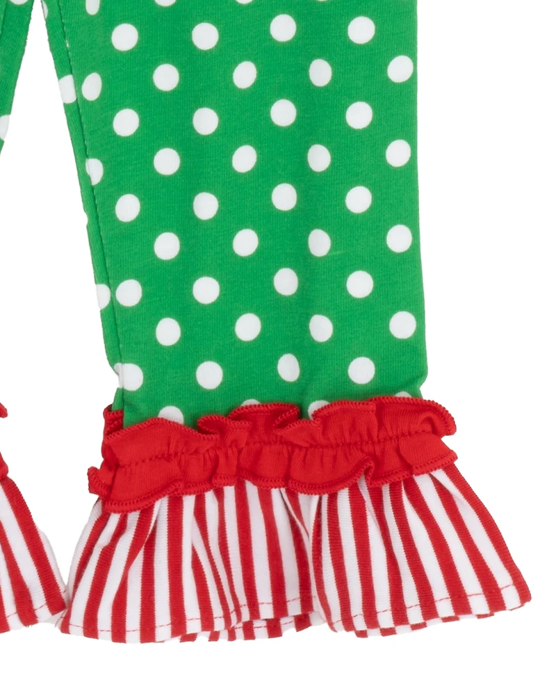 Rare Editions Baby Girl 2-Piece Santa Sleigh Top and Striped Leggings Set
