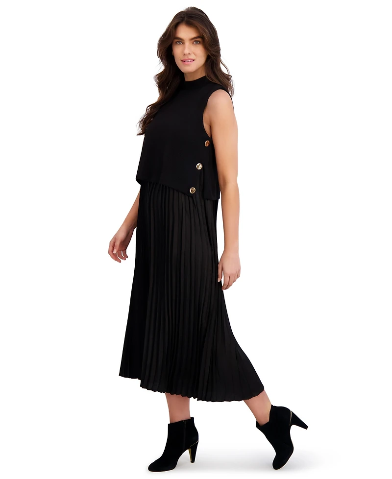 London Times Women's Side Button Popover Dress