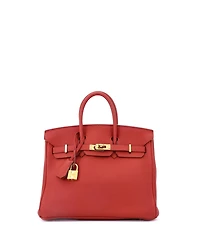Pre-Owned Hermes Birkin 25 Handbag Red Togo with Gold Hardware