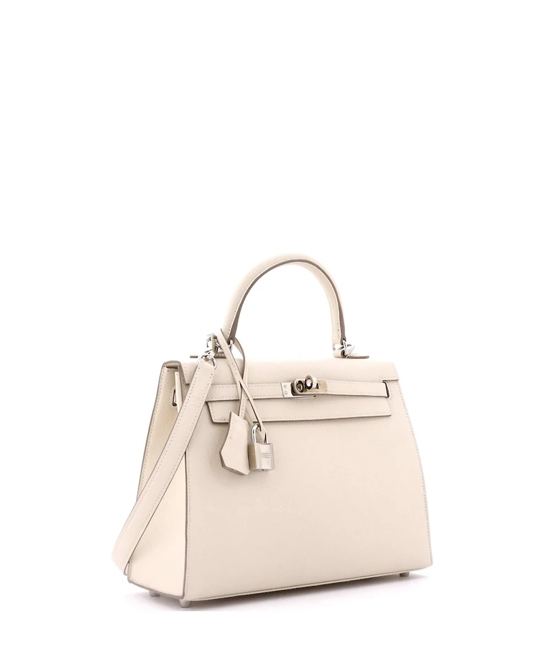Pre-Owned Hermes Kelly 25 Handbag Light Epsom with Palladium Hardware