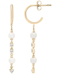 Macy's Cultured Freshwater Pearl (4mm) and Lab Grown White Sapphire (1/3 ct. t.w.) Drop Earrings in 14k Yellow Gold Over Sterling Silver