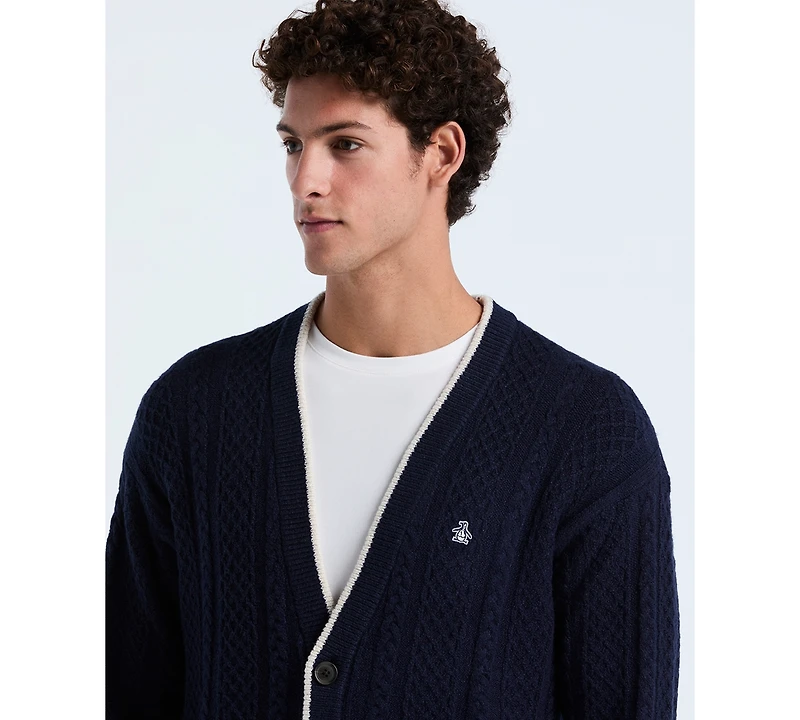 Original Penguin Men's Cable Long Sleeve Cardigan