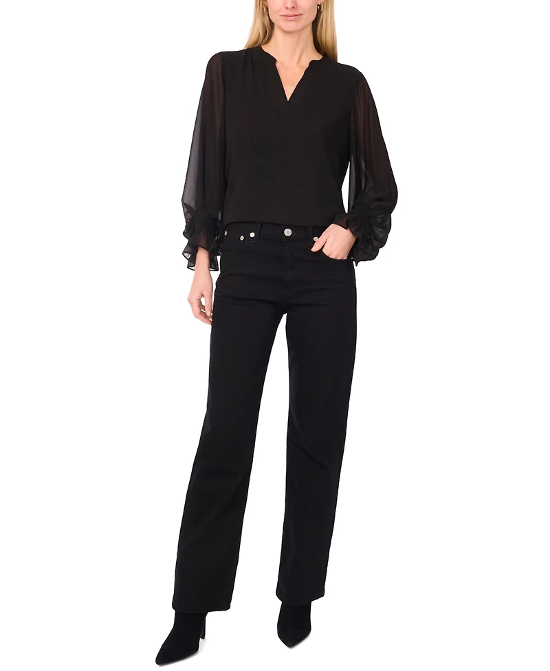 Vince Camuto Women's Split-Neck Long-Sleeve Top