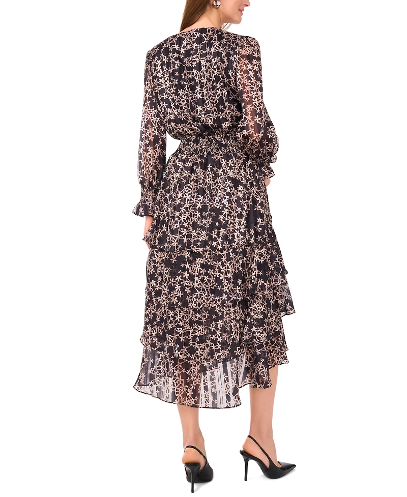 Vince Camuto Women's Long Sleeve V-Neck Midi Dress