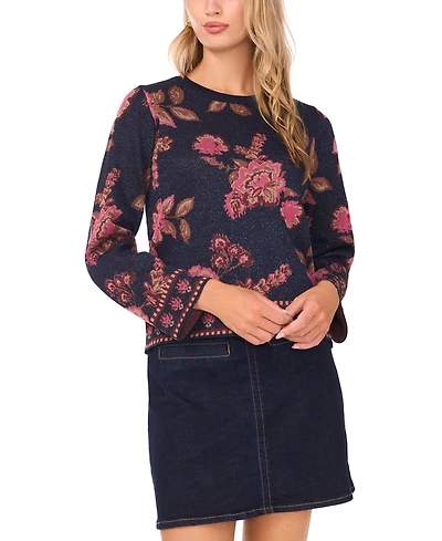 Vince Camuto Women's Floral Jacquard Crewneck Blouse
