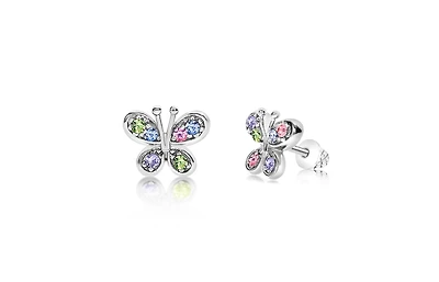 Chanteur Girls /Girl/Butterfly Mulit-color Crystal White Gold Palladium Plating Screwstud Earring