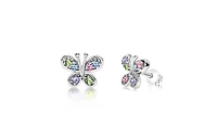 Chanteur Girls /Girl/Butterfly Mulit-color Crystal White Gold Palladium Plating Screwstud Earring