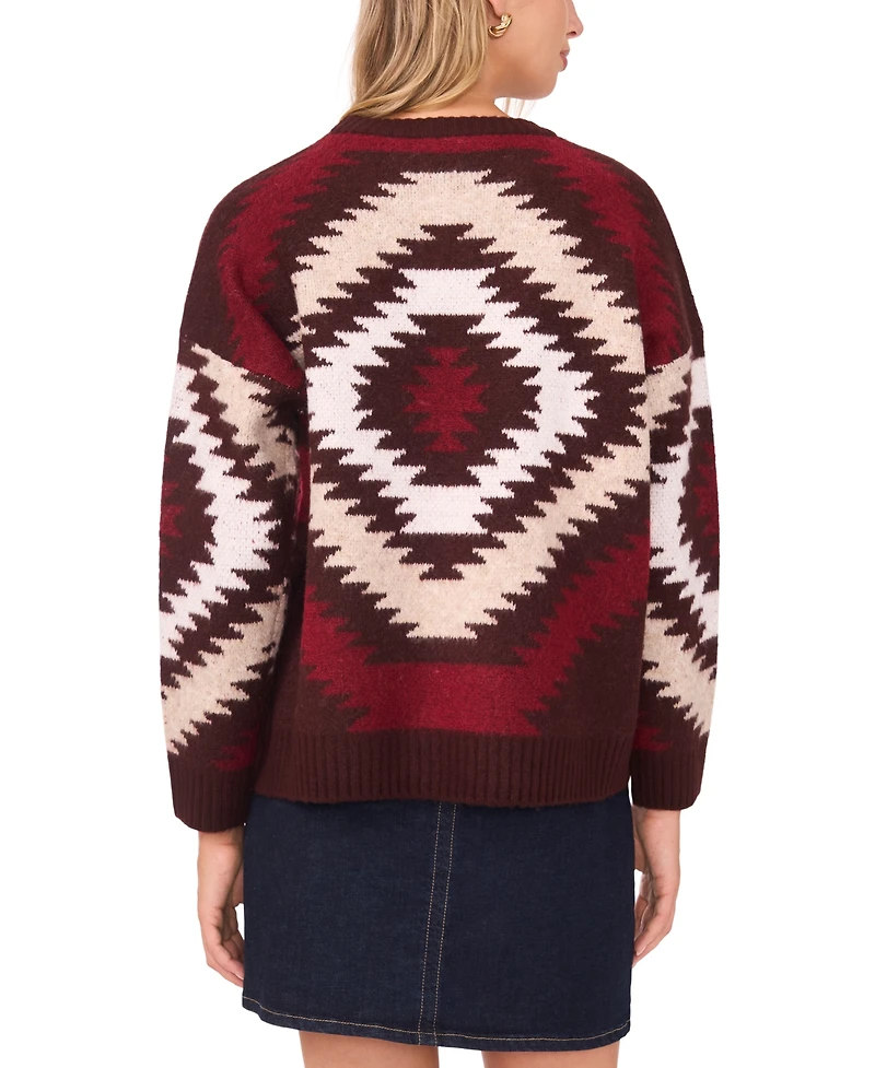 Vince Camuto Women's Aztec Pattern Crewneck Sweater