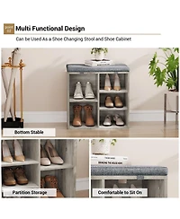 gaomon Shoe Storage Bench with Cushion, 20" Cubby Seat Shoe Cabinet, Cubby Seat Shoe Cabinet with 3-Tier Adjustable Shelf for Living Room Hallway, Gra