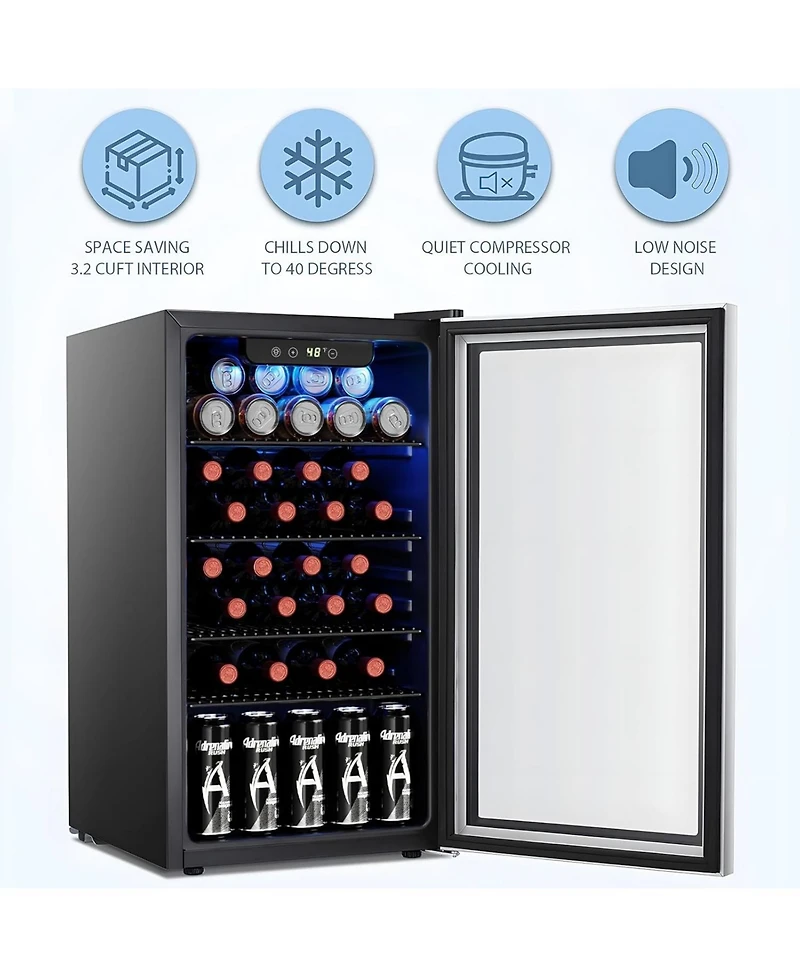Cowsar 26 Bottle 3.2cu.ft Wine Cooler/Beverage Refrigerator Compact Wine Cellar with Glass Door Adjustable Temperature Control for Bar,Black