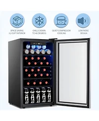 Cowsar 26 Bottle 3.2cu.ft Wine Cooler/Beverage Refrigerator Compact Wine Cellar with Glass Door Adjustable Temperature Control for Bar,Black