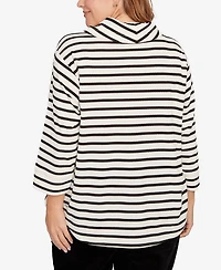 Hearts Of Palm Plus Striped 3/4 Sleeve Cowl Neck Top