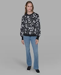 Karl Lagerfeld Paris Women's Printed Long Sleeve Sweater