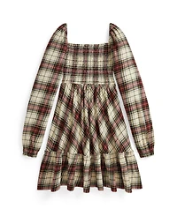 Polo Ralph Lauren Girls 7-16 Long Sleeves Plaid Ruffled Dress