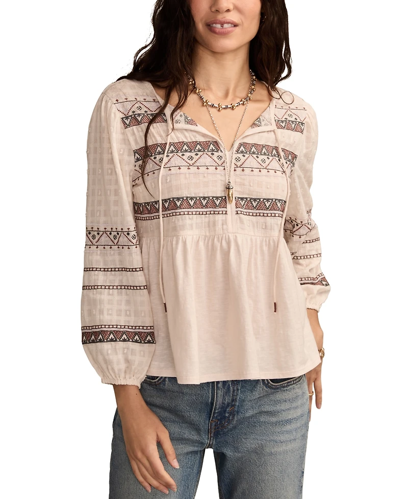 Lucky Brand Women's Mixed Trim Peasant Top